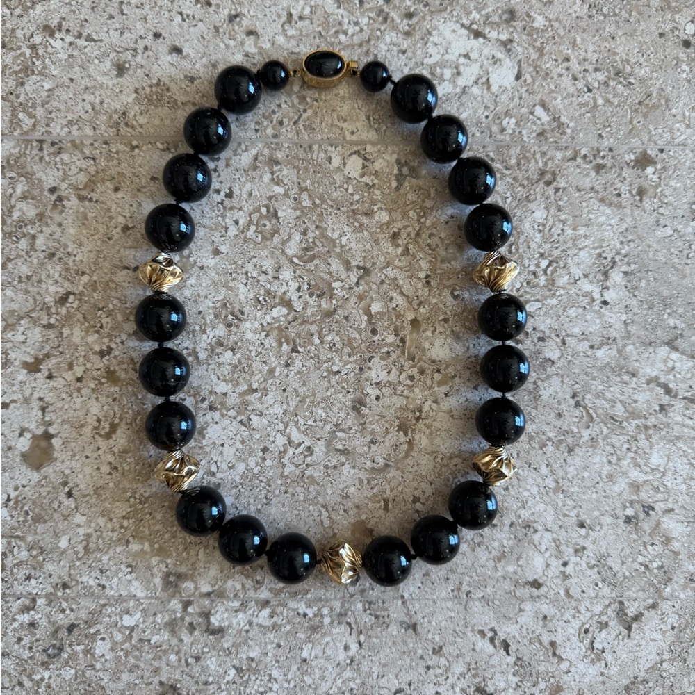 Black Onyx & Gold Bead Necklace